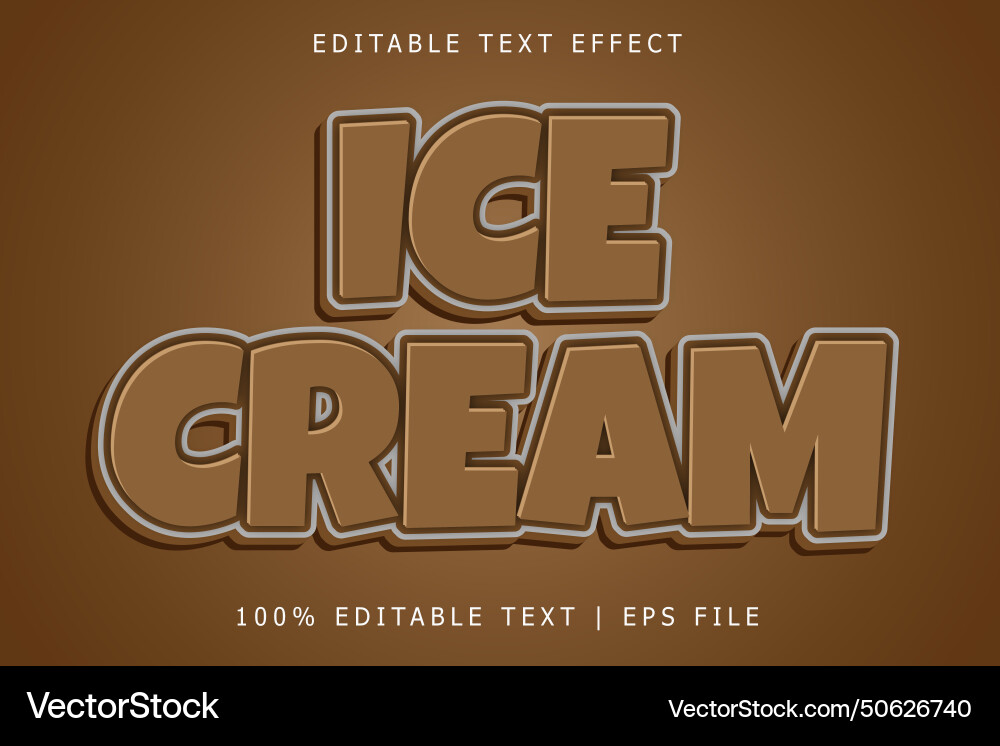 Ice cream editable text effect 3 dimension emboss vector image