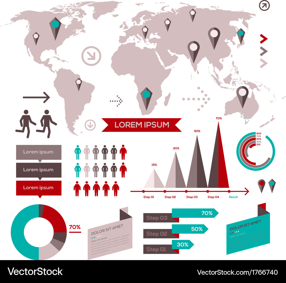 Set of infographic elements with world map vector image