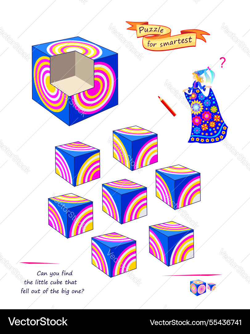 Can you find the little cube that fell out Can you find the little cube that fell out vector image