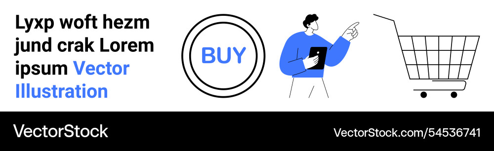 E-commerce concept with man pointing towards E-commerce concept with man pointing towards vector image