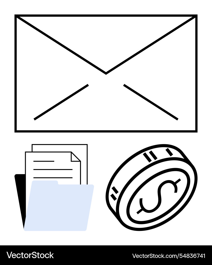Envelope documents and coin icons representing Envelope documents and coin icons representing vector image