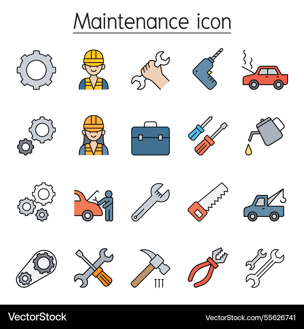 Maintenance and fixing icon set in color line Vector Image