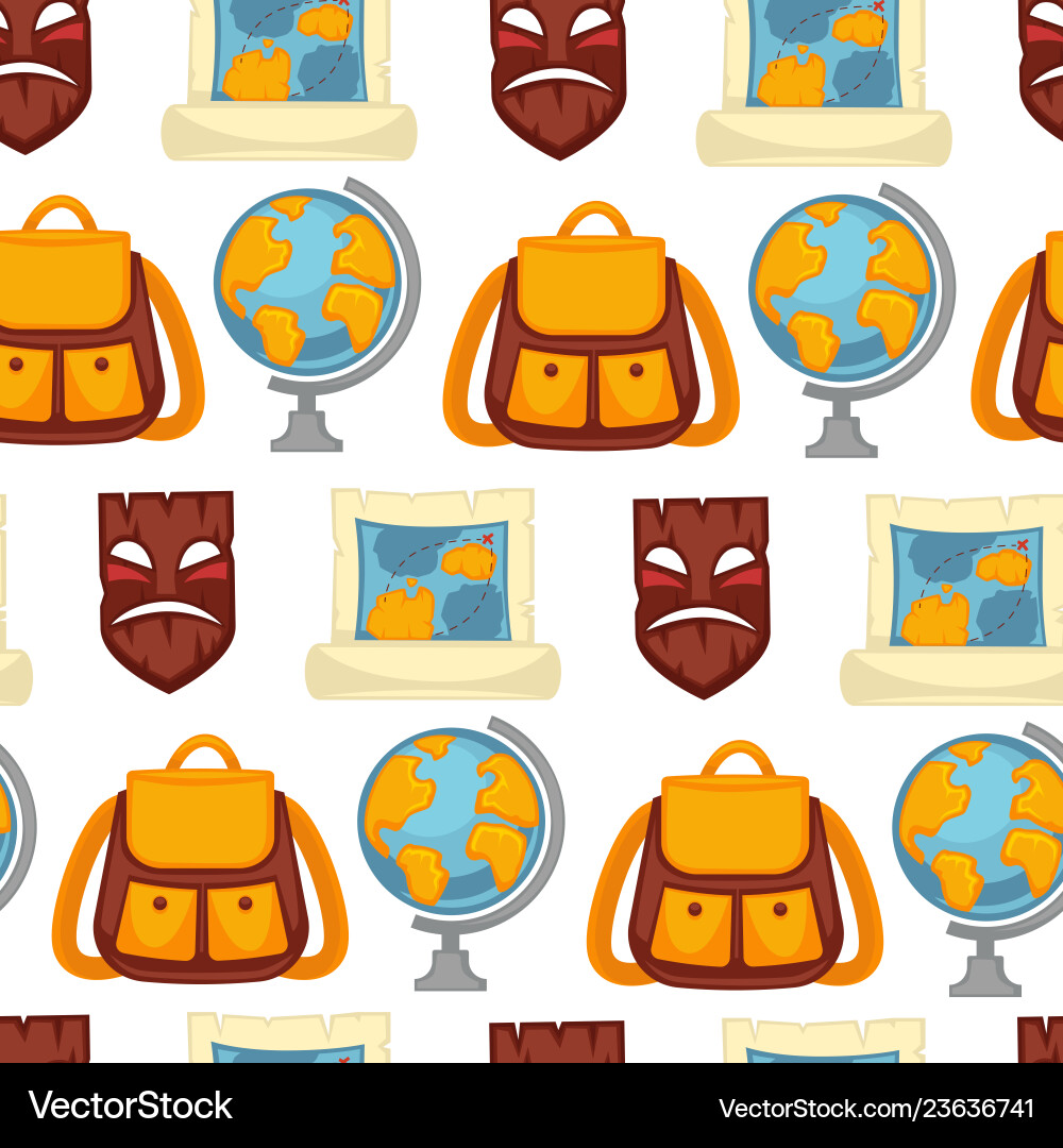 Traveling pattern old mask and backpack with map Traveling pattern old mask and backpack with map vector image