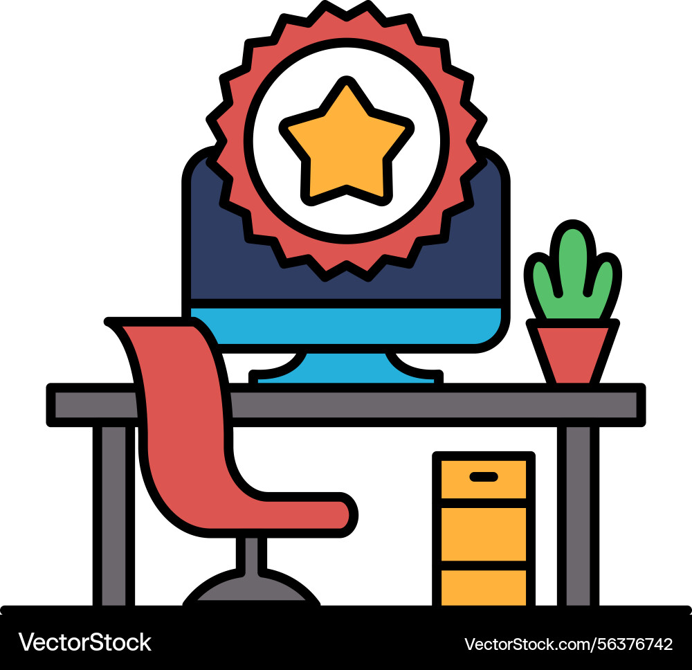 A computer monitor with star on it sits A computer monitor with star on it sits vector image