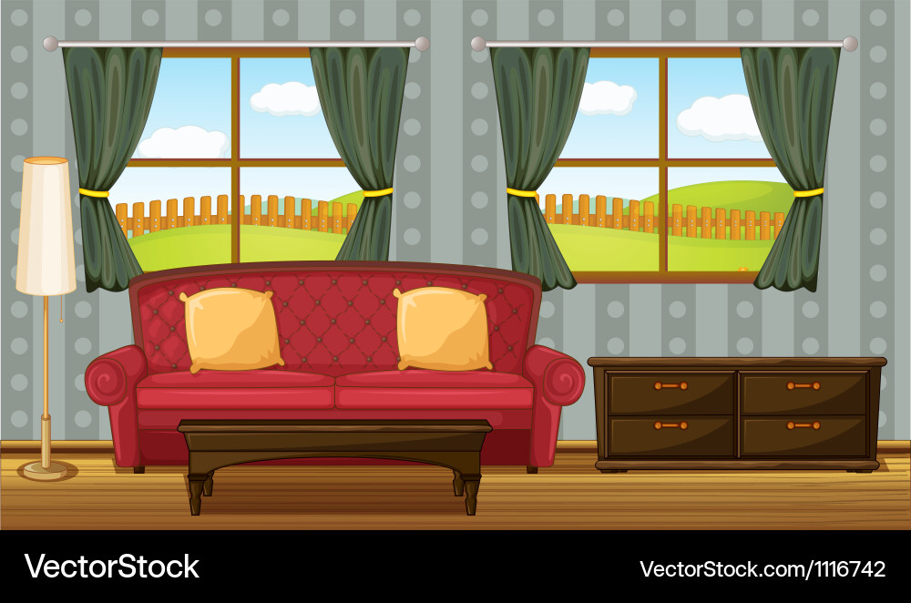 A red sofa and side table vector image