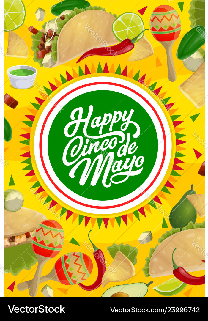 Cinco de mayo mexican holiday food and maracas Cinco de mayo mexican holiday food and maracas vector image