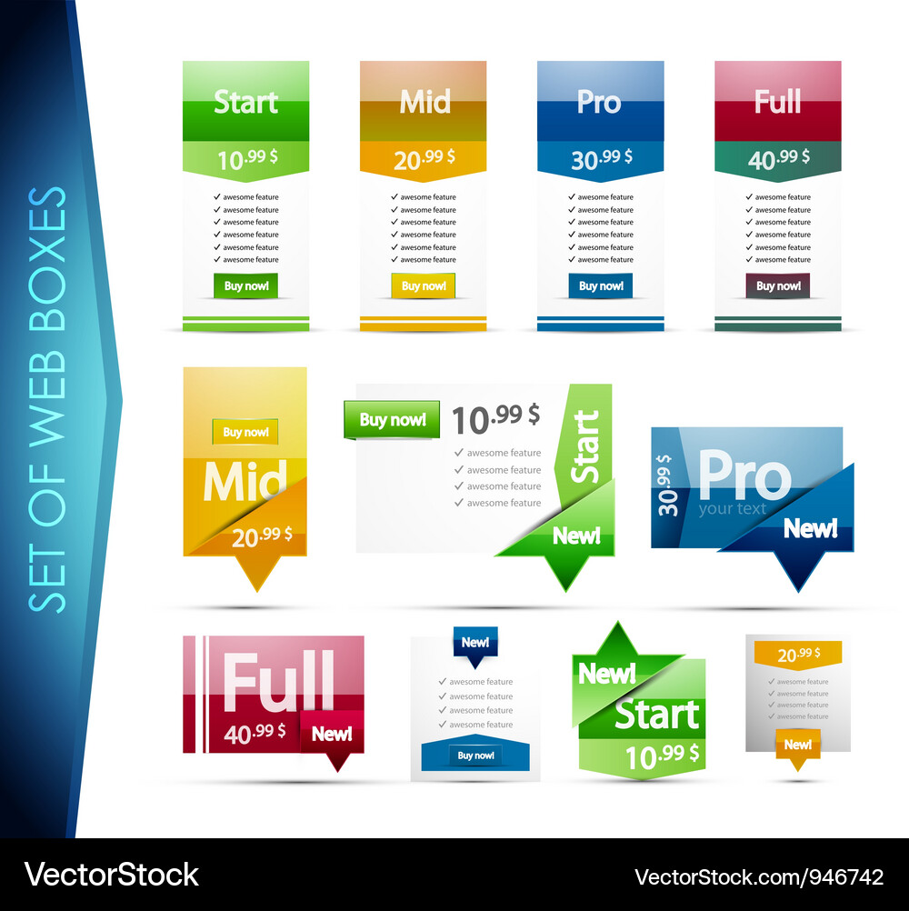 Colorful Web Boxes Set Vector Image