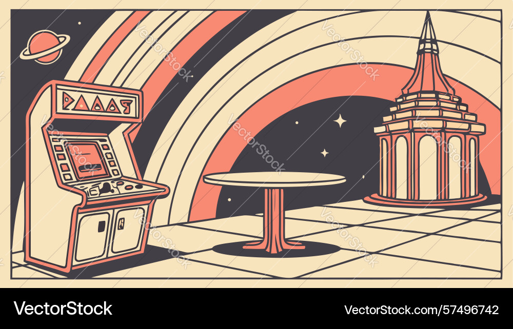 Game arcade and mystical temple setting design Vector Image