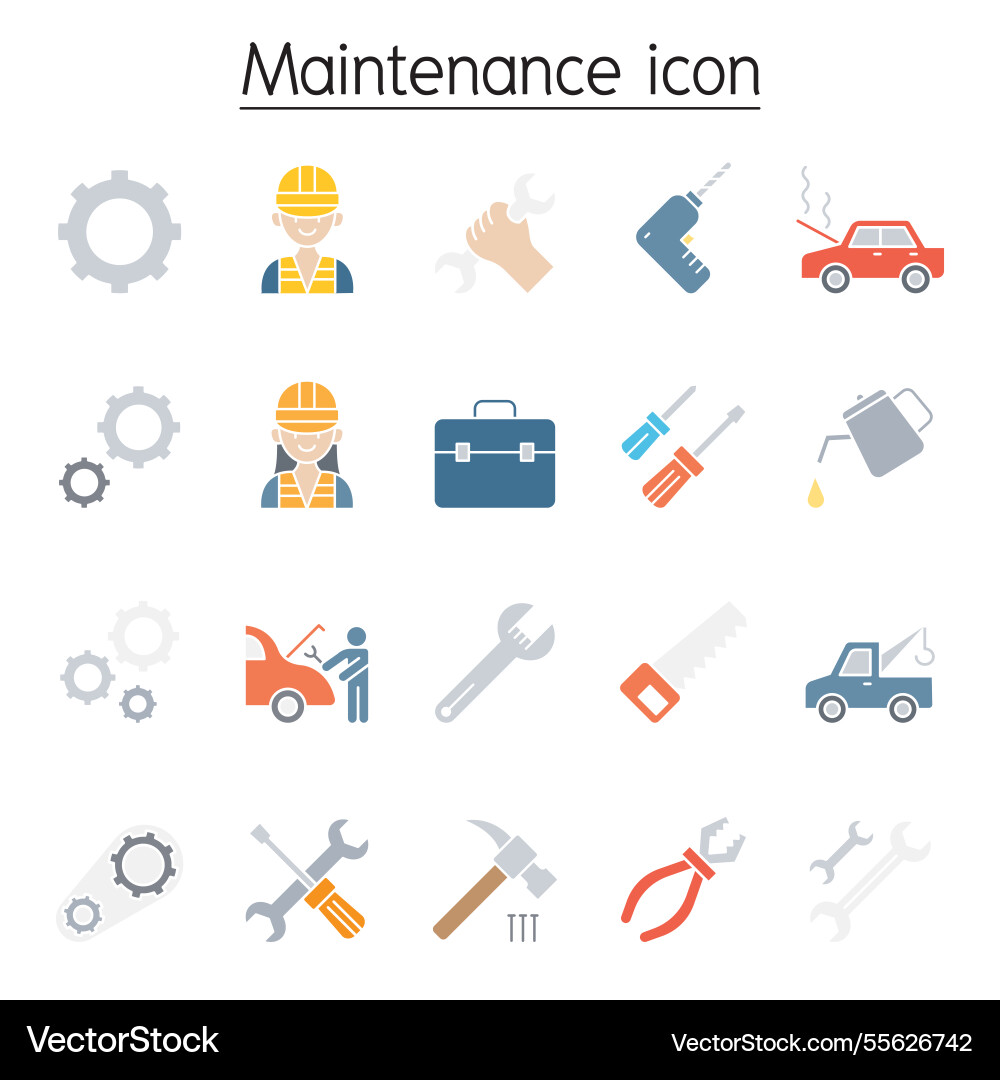 Maintenance and fixing icon set in flat color Maintenance and fixing icon set in flat color vector image