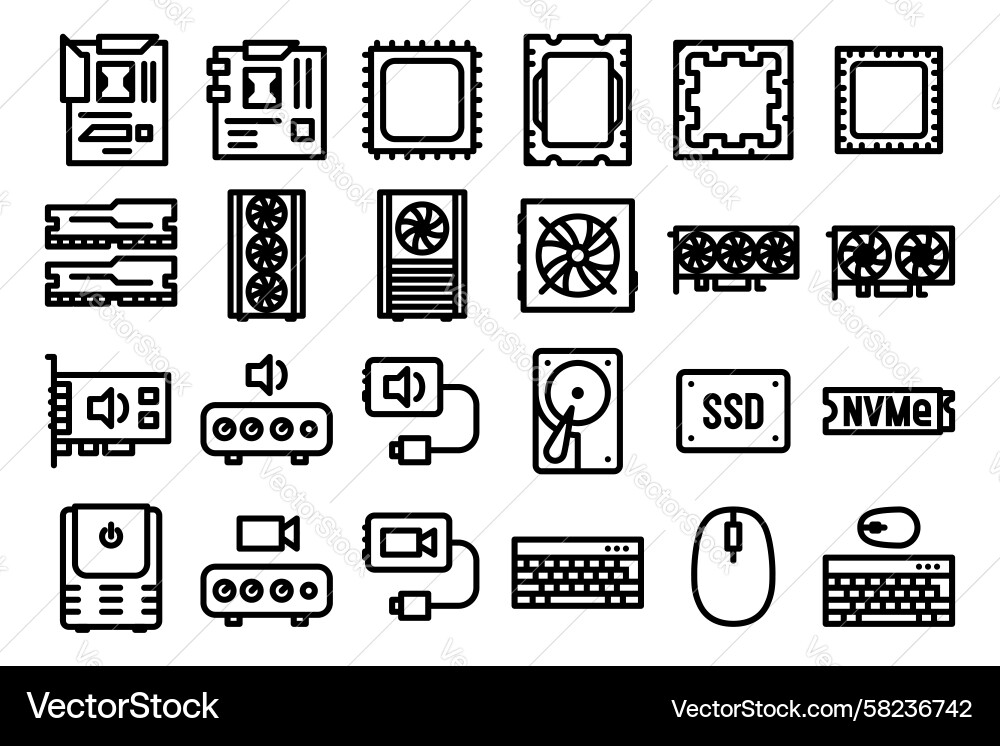 Pc components icon set desktop personal computer Vector Image