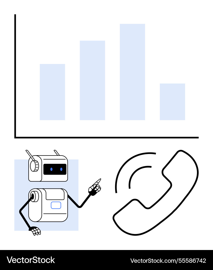 Robot assistant pointing at bar graph Robot assistant pointing at bar graph vector image