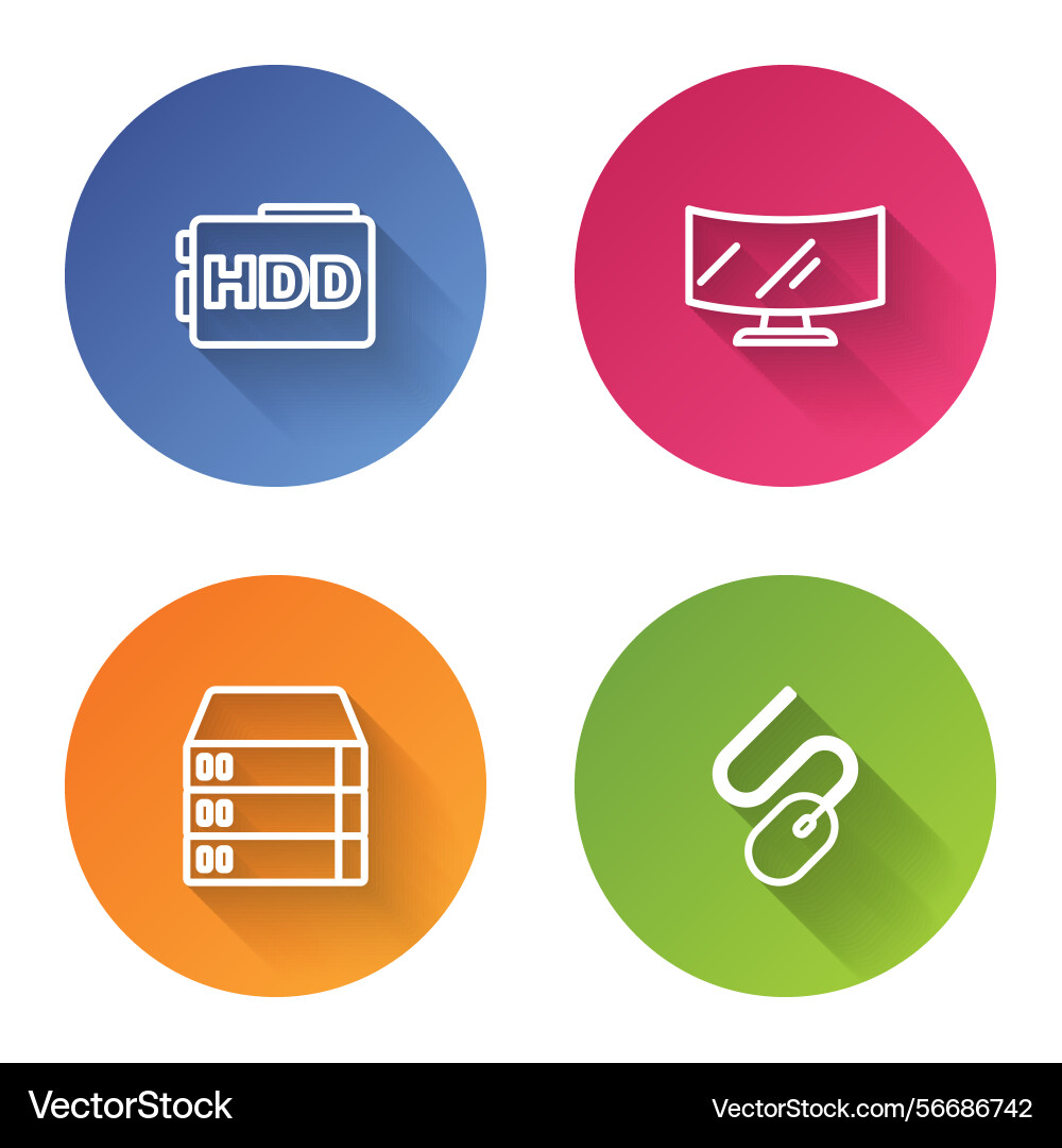 Set line hard disk drive hdd computer monitor Set line hard disk drive hdd computer monitor vector image