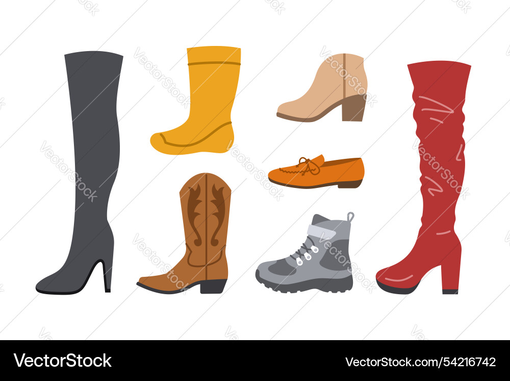 Women shoes and boots simple flat footwear icons Women shoes and boots simple flat footwear icons vector image