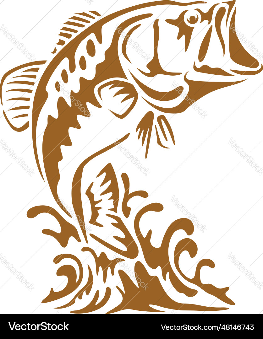 Bass fish jumping printable stencil art Royalty Free Vector