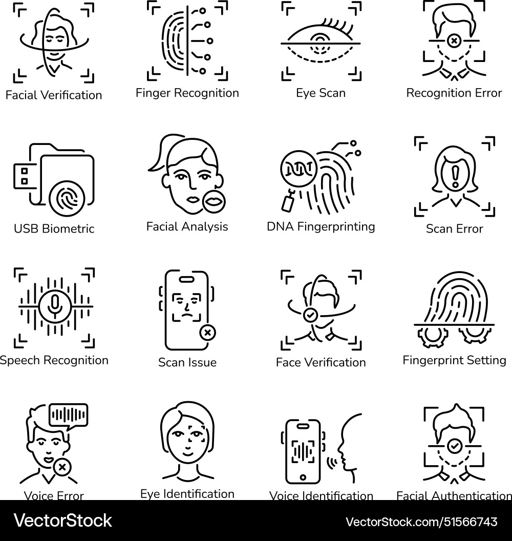 Collection of biometric methods linear icons Vector Image