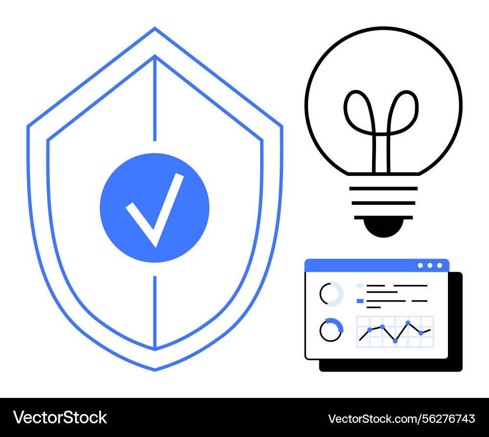 Data security shield with checkmark lightbulb Data security shield with checkmark lightbulb vector image