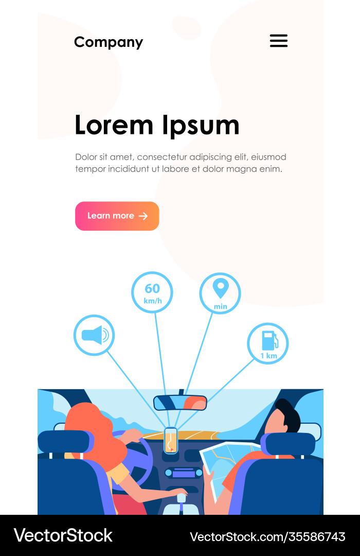 Driver and passenger navigating on road within map vector image