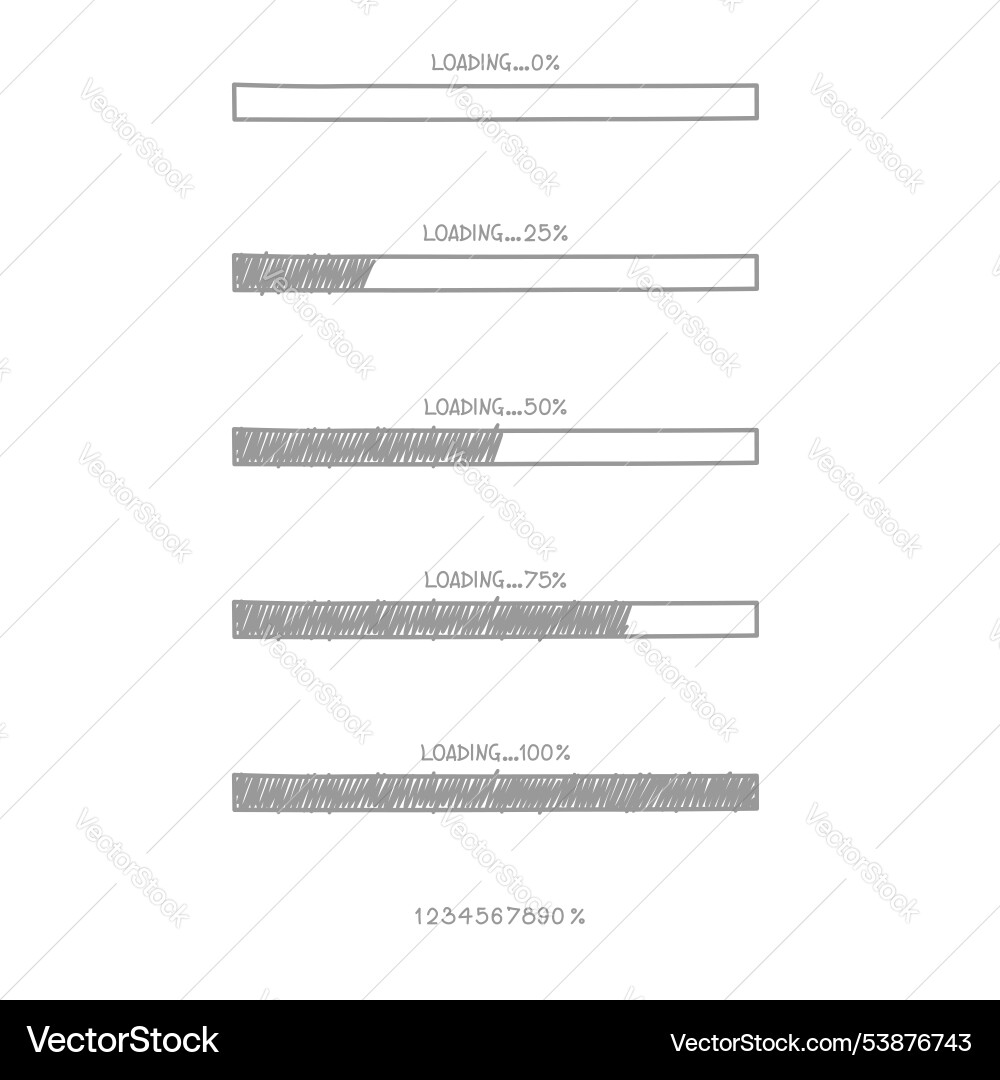 Hand draw loading process progress counter bar Hand draw loading process progress counter bar vector image