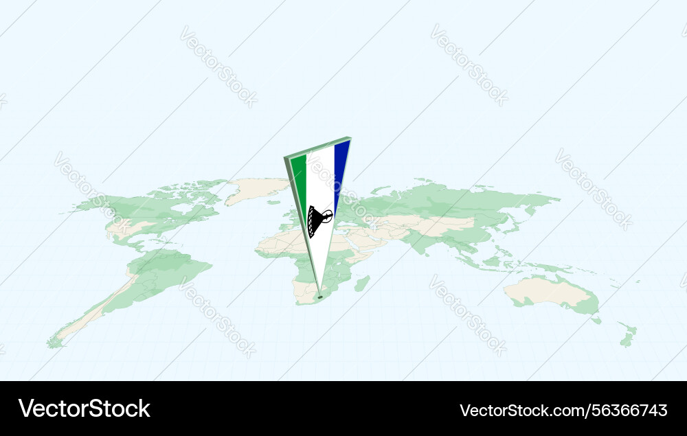 Highlighted lesotho on global map with 3d flag Highlighted lesotho on global map with 3d flag vector image