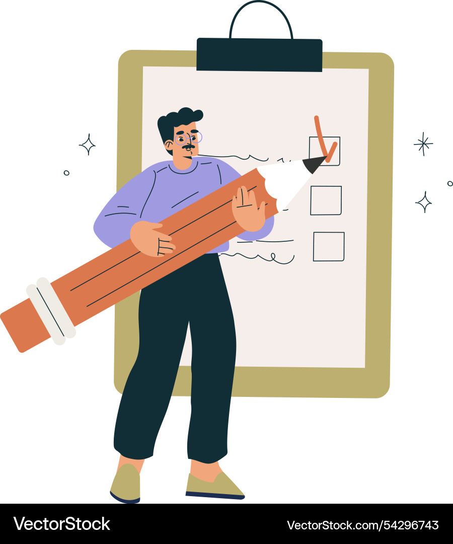 Man character with checkbox list as productive Man character with checkbox list as productive vector image