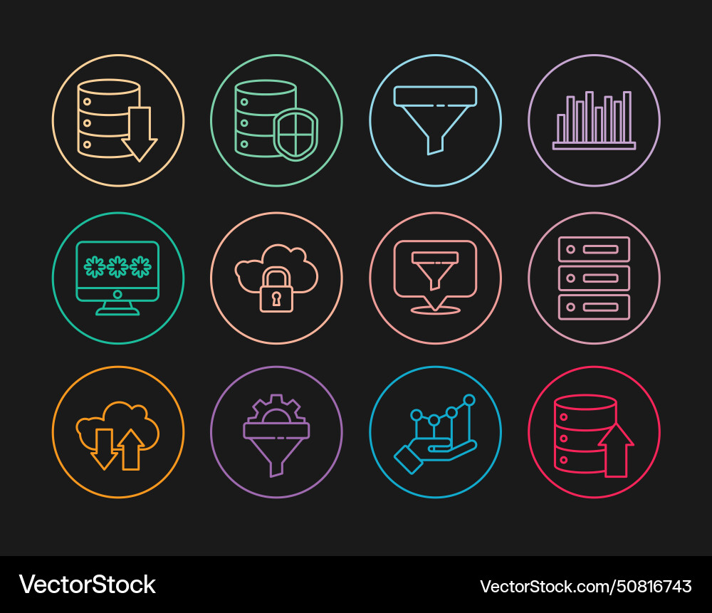 Set line server data web hosting sales funnel Set line server data web hosting sales funnel vector image