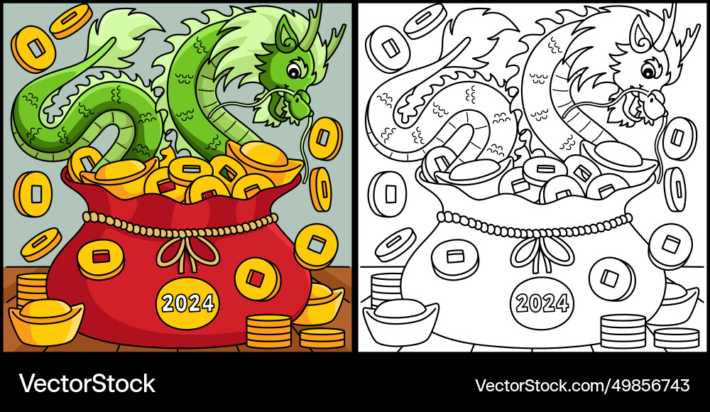 Year of the dragon money coloring Year of the dragon money coloring vector image
