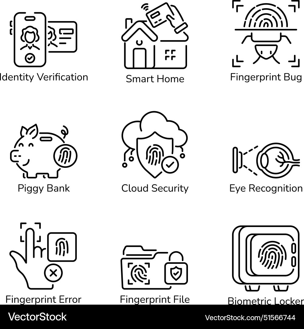 Set of biometric authentication linear icons vector image