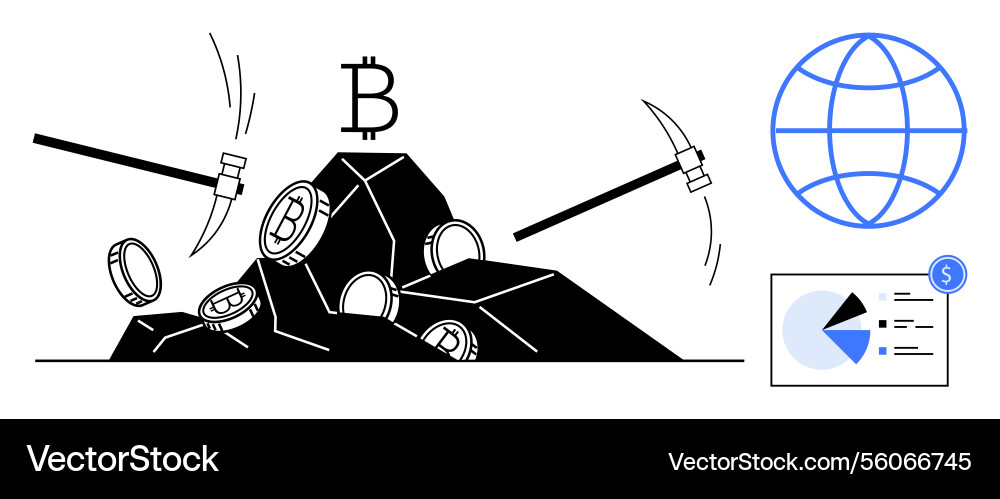 Cryptocurrency mining process with pickaxes Cryptocurrency mining process with pickaxes vector image