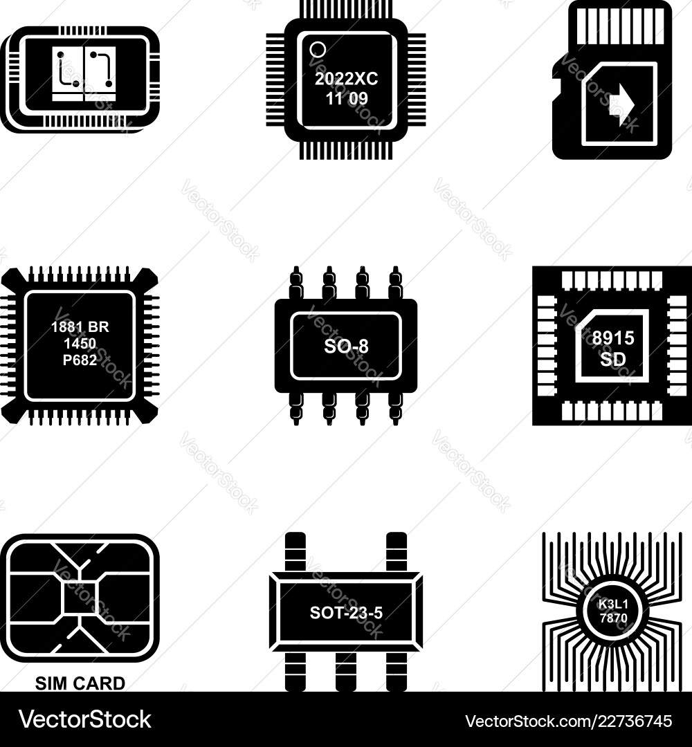 Nano chip icons set simple style Nano chip icons set simple style vector image