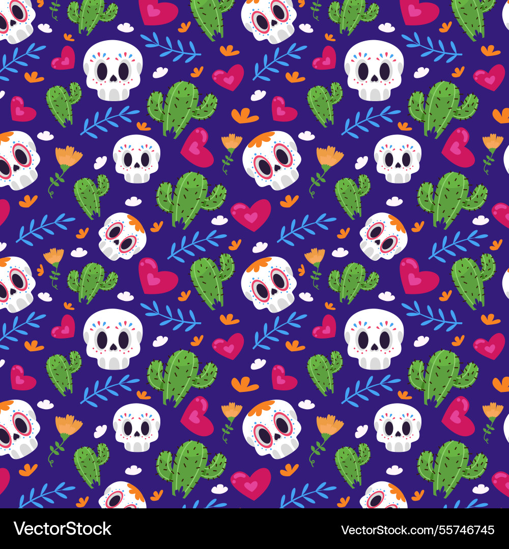 Seamless pattern with cacti and skulls Vector Image