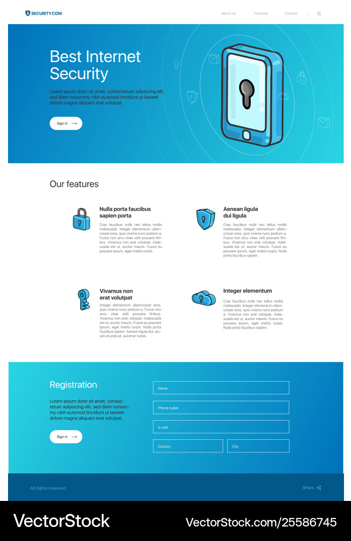Website template layout for security landing page Website template layout for security landing page vector image