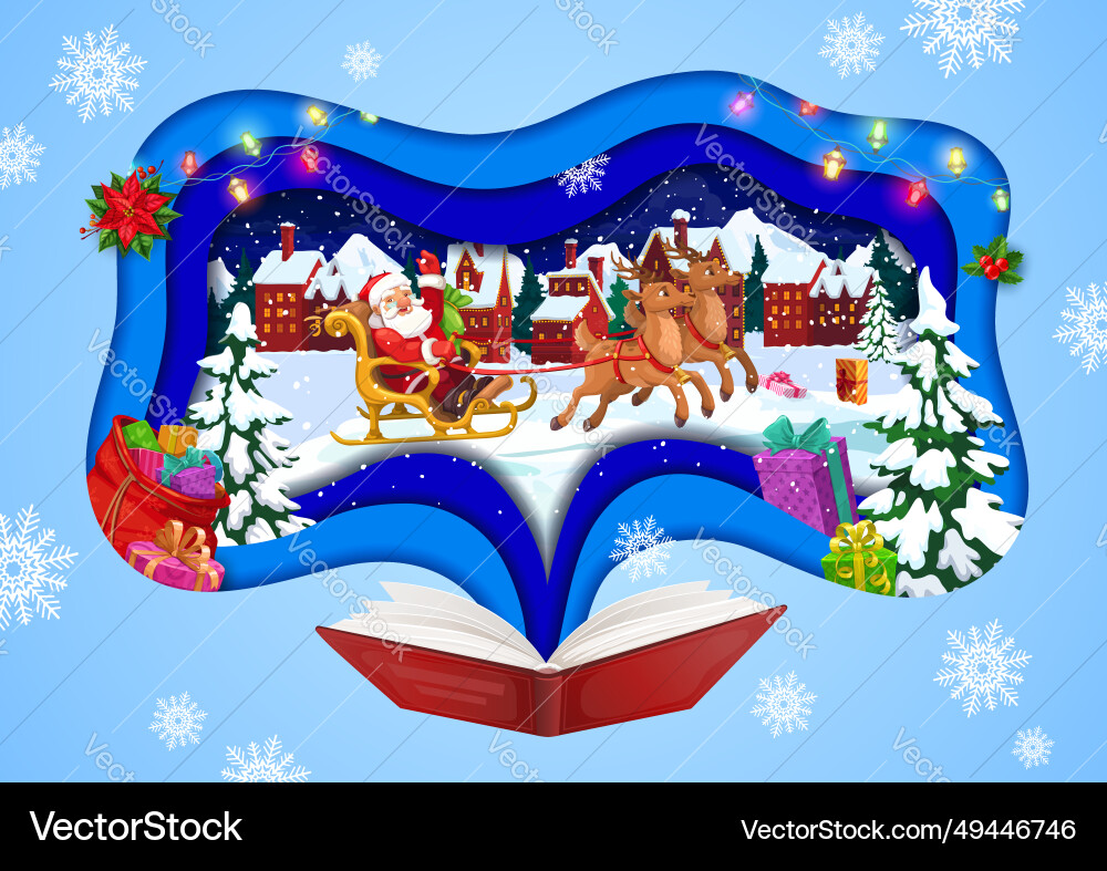 Christmas paper cut fairytale book with santa Christmas paper cut fairytale book with santa vector image