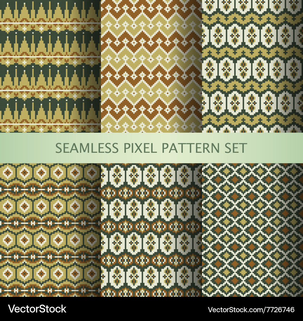 Collection of pixel colorful seamless patterns vector image