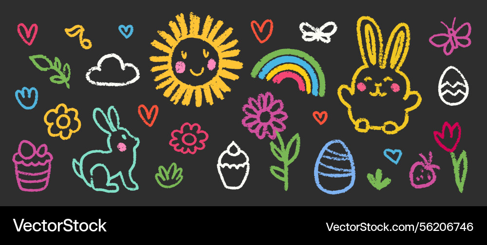 Crayon pencil colorful easter squiggles set Crayon pencil colorful easter squiggles set vector image