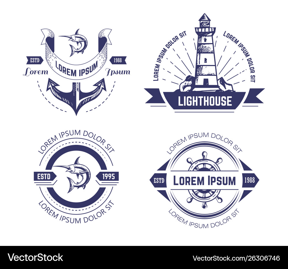Nautical Marine Symbols & Fish Icons Vector Image