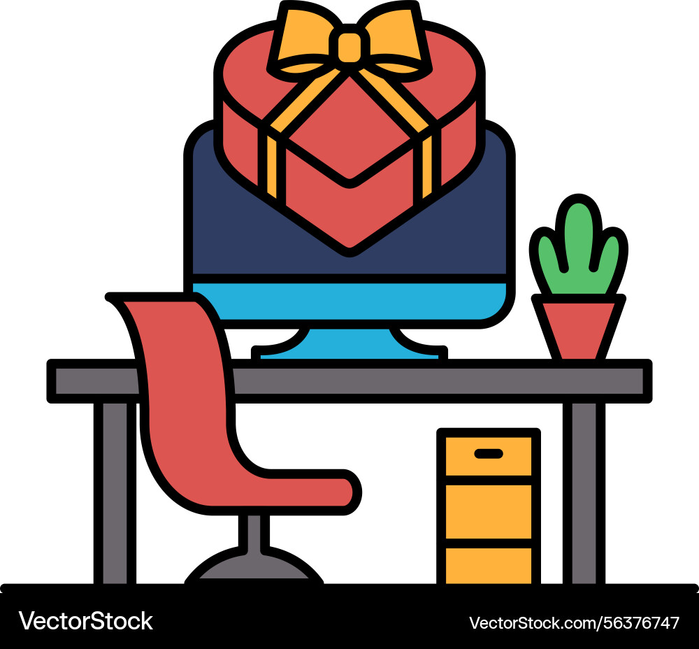 A computer monitor sits on desk with red vector image