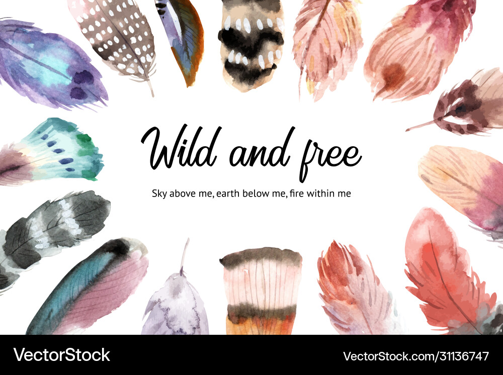 Bohemian frame design with various feathers Vector Image