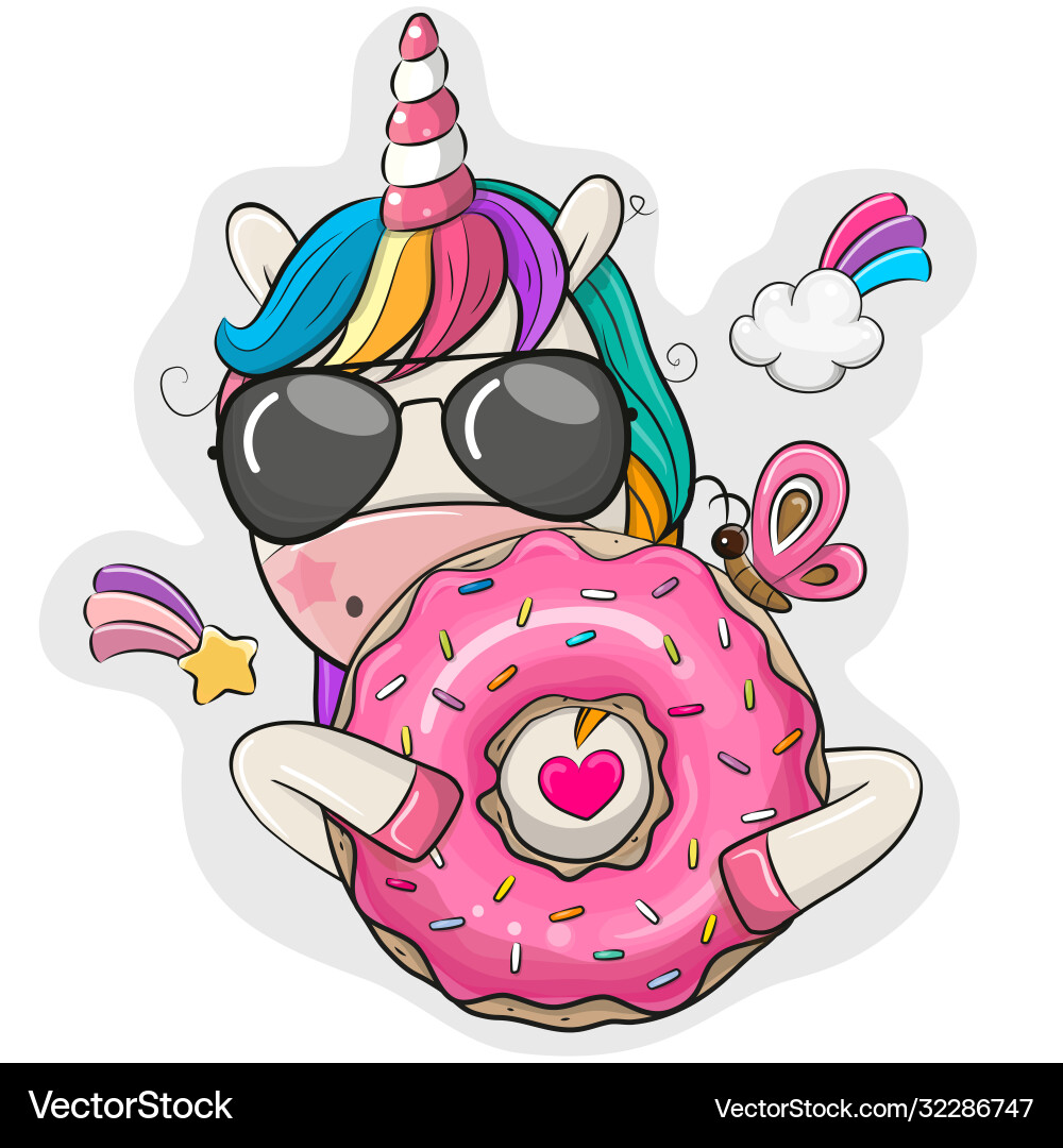 Cartoon unicorn with donut on a white background vector image