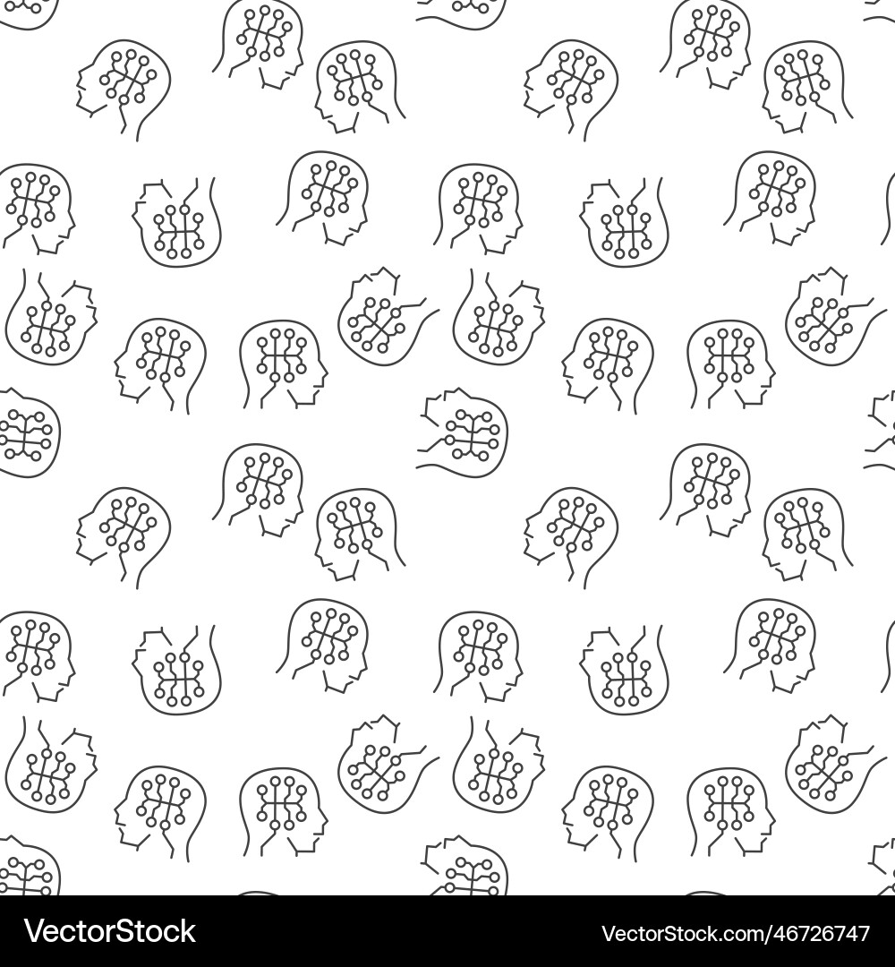 Digital brain inside head line seamless pattern Digital brain inside head line seamless pattern vector image