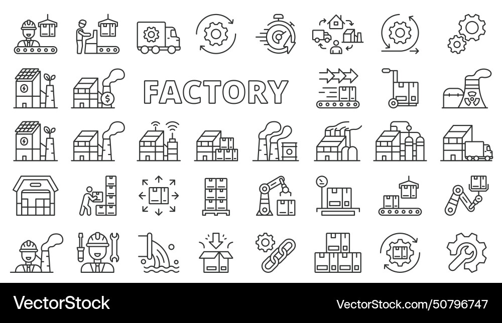 Factory icons in line design industry Royalty Free Vector