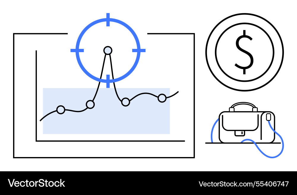 Graph with line chart target dollar icon Vector Image