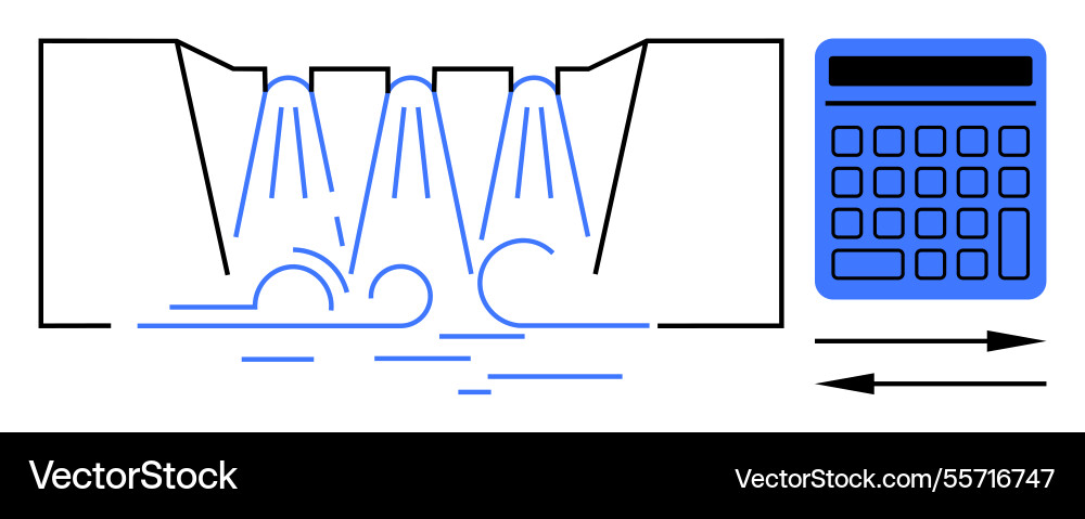 Hydropower generation with efficiency calculation Vector Image