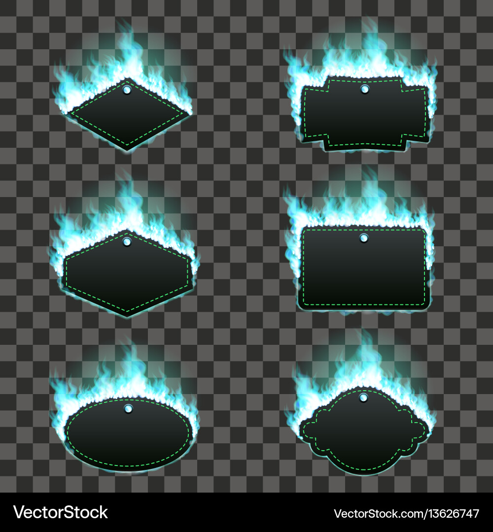 Set of six frames surrounded with azure flame Set of six frames surrounded with azure flame vector image