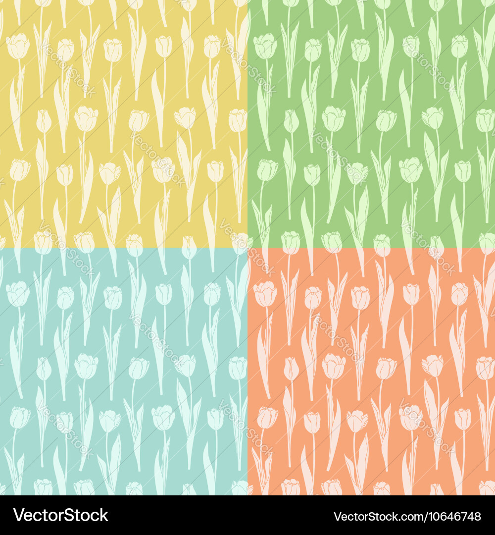 Set of seamless patterns with tulips vector image