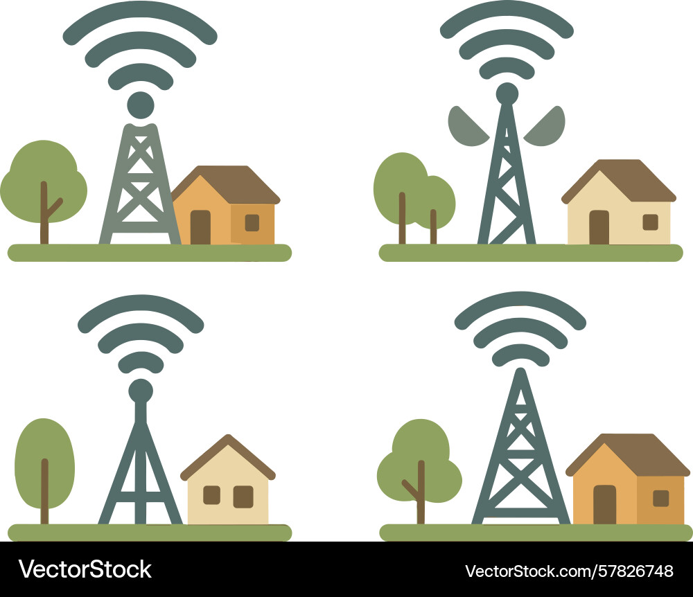 Signal towers and houses in a rural Signal towers and houses in a rural Vector Image