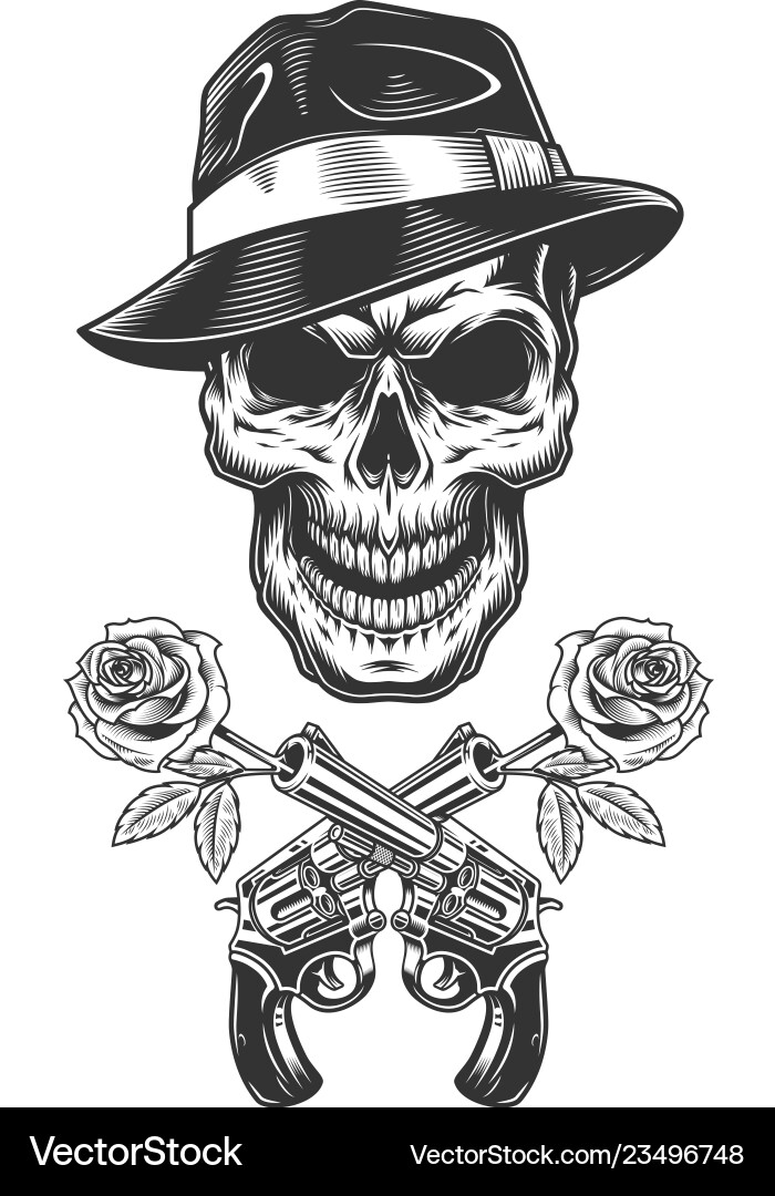 Vintage monochrome gangster skull vector image