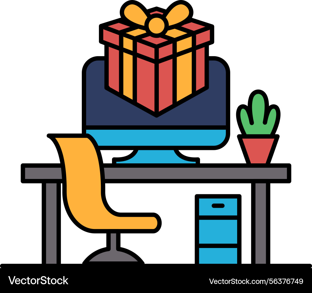 A computer monitor is on desk with red box A computer monitor is on desk with red box vector image