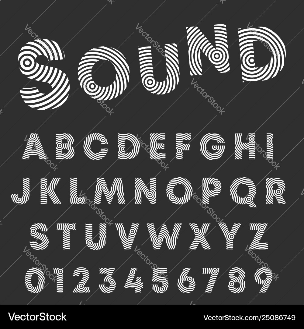 Circular line alphabet font letters and numbers Circular line alphabet font letters and numbers vector image