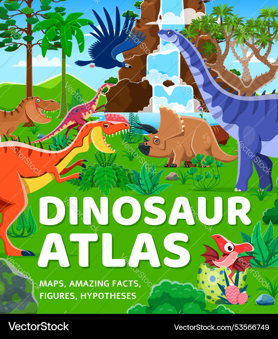 Dinosaur atlas book cover with prehistoric dino Dinosaur atlas book cover with prehistoric dino vector image