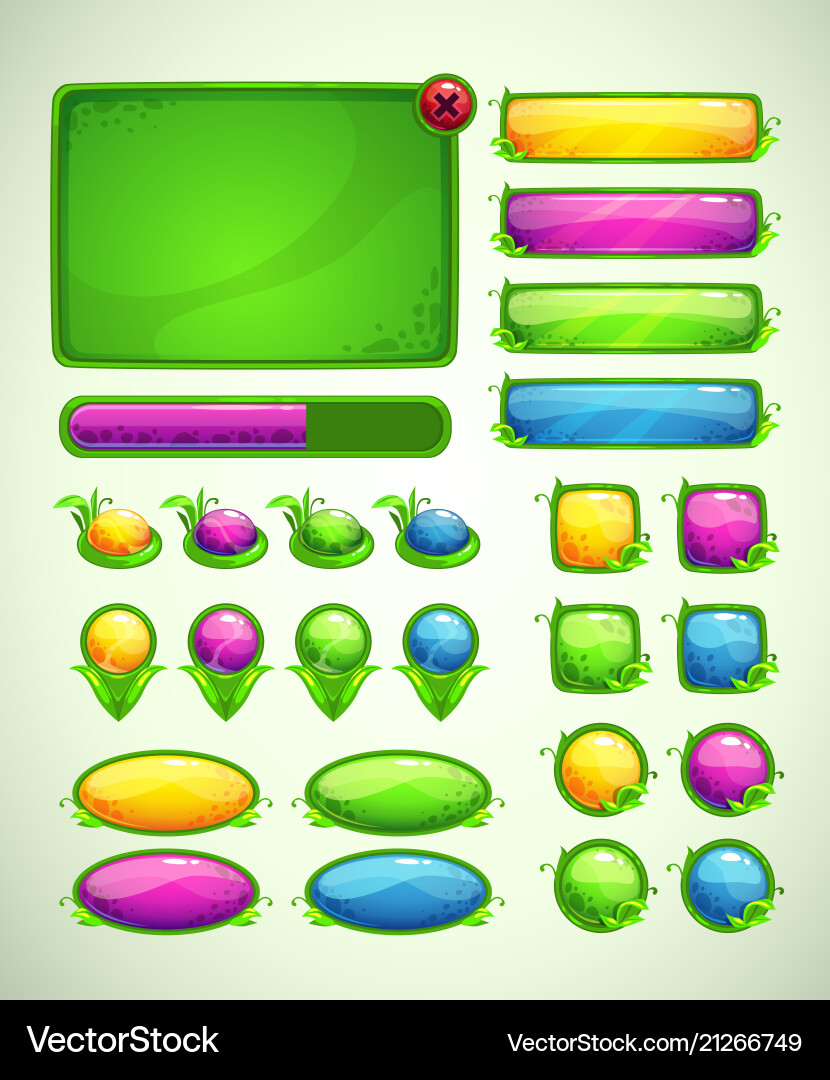 Gaming UI Assets - Buttons & Panels vector image